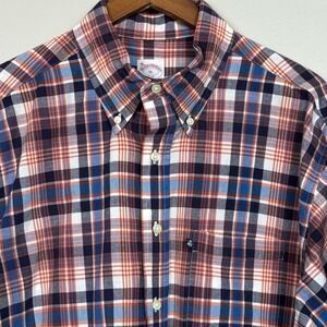 Brooks Brothers Shirt XL Multi Plaid The Original Polo Button Front Pockets Logo